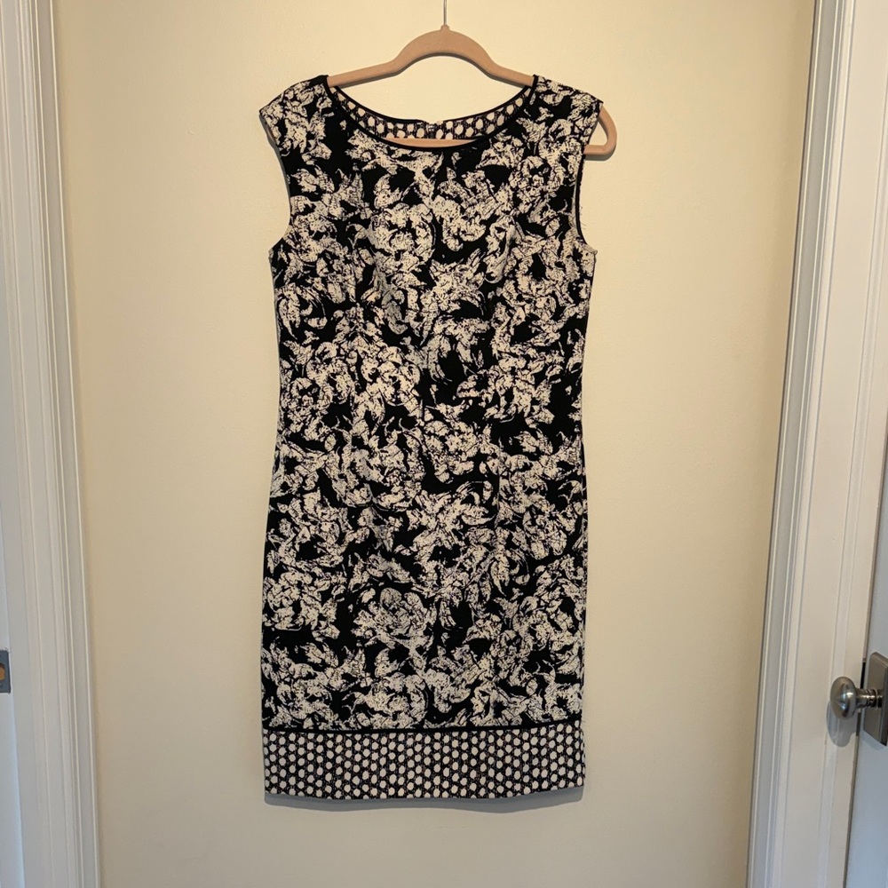 Ann Taylor Black and Cream Floral Midi Dress